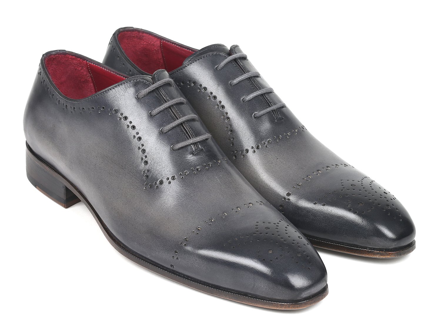 Paul Parkman "ZLS34GRY" Grey Genuine Calfskin Leather Perforated Oxford Shoes .